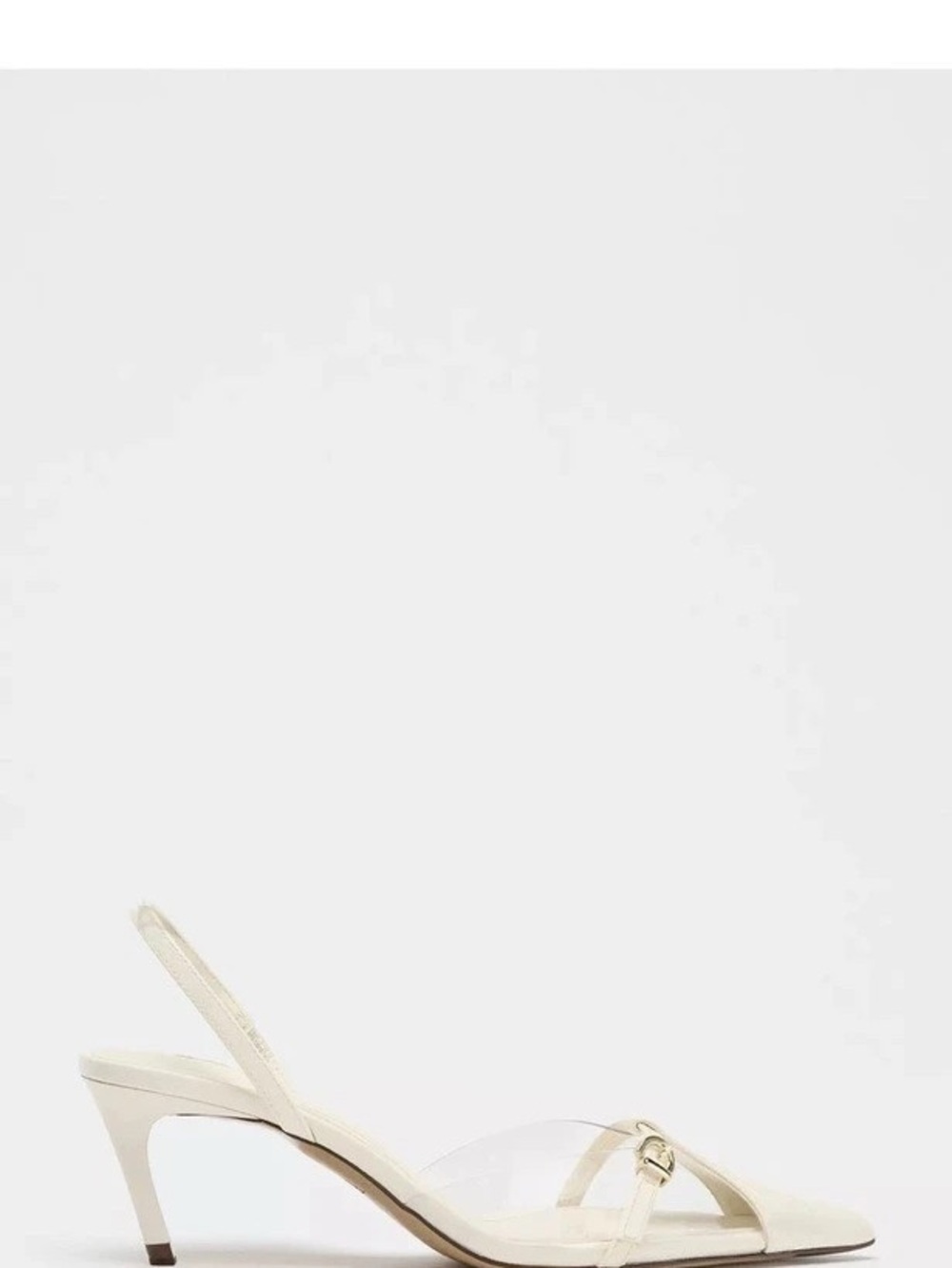 Zara Vinyl Buckle Slingbacks Pointed Toe Heels in White